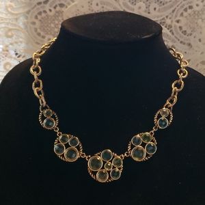 Antique gold toned necklace w/ green & blue stones!